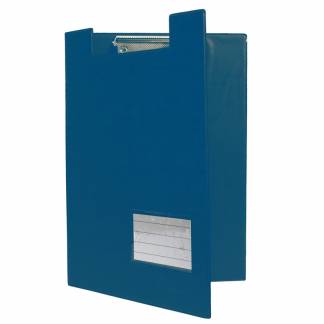 Clipboard A4 Med Forside Blå Med clips, penneholder og skrålomme på indersiden.Visitkortlomme på forsiden.Produceret i Pvc, pap og metal.