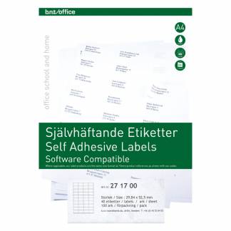 Kopi & Laseretiket 52,5x29,84mm 100 Pack Hvide selvklæbende etiketter til brug indendørs..Udskriftskvaliteten er i top på både sort/hvid og farveprint.