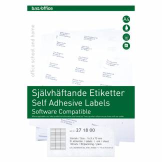 Kopi & Laseretiket 70x16,9mm 100 Pakk Hvide selvklæbende etiketter til brug indendørs..Udskriftskvaliteten er i top på både sort/hvid og farveprint.