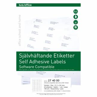 Kopi & Laseretiket 38,1x21,2mm 100 Pakk Hvide selvklæbende etiketter til brug indendørs..Udskriftskvaliteten er i top på både sort/hvid og farveprint.