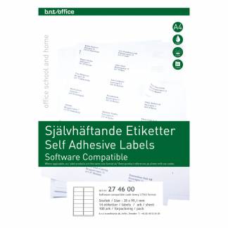 Kopi & Laseretiket 99,1x38,1mm 100 Pakk Hvide selvklæbende etiketter til brug indendørs..Udskriftskvaliteten er i top på både sort/hvid og farveprint.