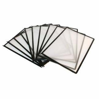 Quickload Lommer A4 5st Sort A4 QuickLoad lommer med dobbeltsidet QuickLoad åbning, som gør det let at udskifte dokumenter..Lommen er fremstillet af 100% miljøvenligt PP plastik.