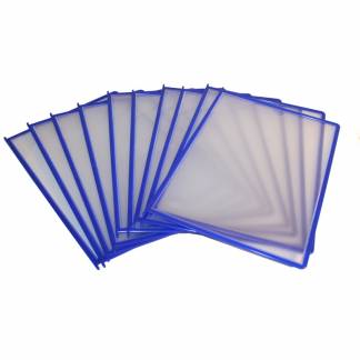 Quickload Lommer A5 10st Blå A5 QuickLoad lommer med dobbeltsidet QuickLoad åbning, som gør det let at udskifte dokumenter..Lommen er fremstillet af 100% miljøvenligt PP plastik