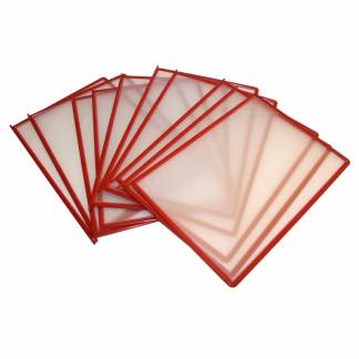 Quickload Lommer A5 10st Rød A5 QuickLoad lommer med dobbeltsidet QuickLoad åbning, som gør det let at udskifte dokumenter. Lommen er fremstillet af 100% miljøvenligt PP plastik.