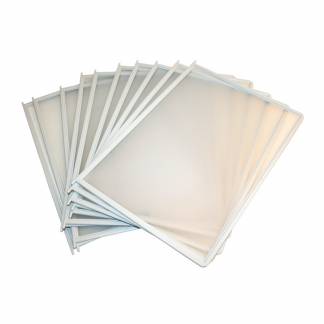 Quickload Lommer A5 10st Lysegrå A5 QuickLoad lommer med dobbeltsidet QuickLoad åbning, som gør det let at udskifte dokumenter..Lommen er fremstillet af 100% miljøvenligt PP plastik.