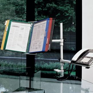 Kombiarm med Skrueklemme Hvid Hvid kombiarm med 360° drejelig arm og 180° vipbar registerplade. Kan udstyres med telefonhylde (sælges separat).