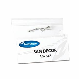 Navneskilt Nål 40x75mm 10 Pack Ideel til store arrangementer som deltageridentifikation: konferencer, seminarer, messer, kongresser osv. Sikkerhedsnål.