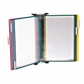 Tarifold Vægdisplay A4 10 Lommer Assorterede Farver Vægstativ i lysegråt metal af høj kvalitet. For hurtig og nem adgang til information.