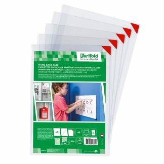 Kang Selvkl&aelig;bende Flytbare Skiltelommer A4 5 Pack Flytbare, selvkl&aelig;bende skiltelommer kan s&aelig;ttes p&aring; stort set alle j&aelig;vne overflader, flyttes og fjernes uden at de efterlader limrester og lignende. Enkel og stilfuld l&oslash;sning til visning af dokumenter p&aring; gla