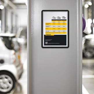 Magneto Ramme SOLO A4x2, Sort En enkel magnetisk ramme uden bagside som fæstes direkte på et magnetisk underlag med 4 magneter placerede i kanterne.