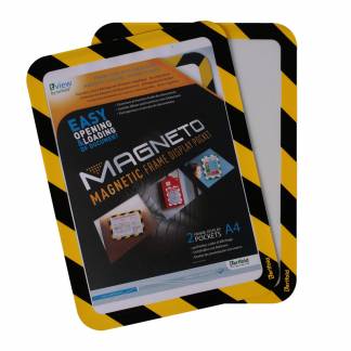 Magneto Ramme med Magnetisk Bagside A4x2, Gul/Sort Med en hel magnetisk bagside kan denne fæstes på f.eks produktionsmaskiner eller i køkkener.