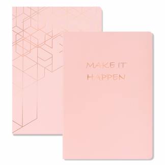 KOZO Notesbog A5 2-pak Lyserød A5 notesbog sæt med 2 stk. Hvidt papir af høj kvalitet. 80 gsm, 48 ark/stk. 1 dotted, 1 linjert