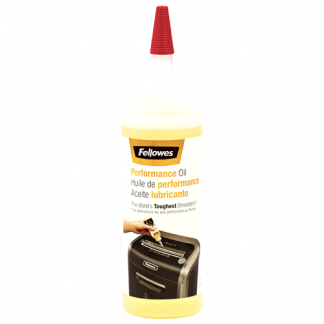 Fellowes Olie 120 ml Fellowes Smøreolie holder makulatoren i topform ved at forbedre skærebladene og forlænge makulatorens levetid.
