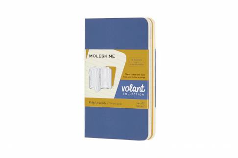 Volant Journals Linjeret XS Blå & Gul 2-Pak Moleskine Volant Journals er lette notesbøger, hvor alle sider er perforerede. Sælges altid i 2-pak med matchende farver og findes i flere forskellige størrelser og farver.