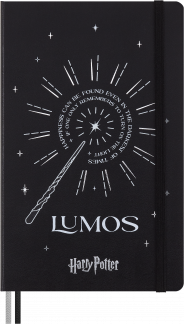 Harry Potter Classic Hard Linjeret Large Lumos Moleskine Limited Edition notesbog med Harry Potter-design og magisk glow-in-the-dark-effekt.