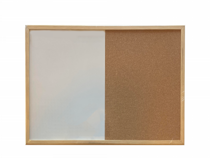 Kork/Whiteboard 40x60cm Træramme Todelt opslagstavle 40x60cm med ensfarvet korkskive samt whiteboard og træramme.