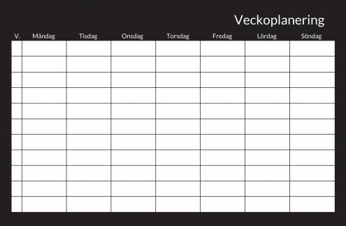 Ugeplanlægningstavle 60x40cm Planlægningstavle 60x40 cm med sort ramme og alle ugens dage og plads til ugenumre.