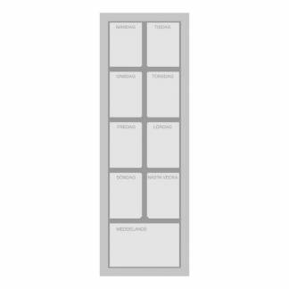Ugeplanlægningstavle 60x20cm Ugeplanlægningstavle 60x20 cm med grå ramme og alle ugens dage og plads til ugenumre.
