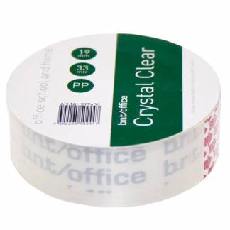 Kristalklar Tape 33m x 19mm PP Krystalklar tape med plastkerne som ikke gulner med tiden. Mål: 33mx19mm...