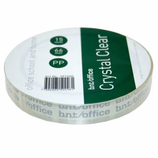 Kristalklar Tape 66m x 15mm PP Krystalklar tape med plastkerne som ikke gulner med tiden. Mål: 66mx15mm...