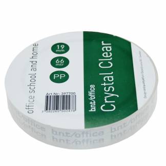 Kristalklar Tape 66m x 19mm PP Krystalklar tape med plastkerne som ikke gulner med tiden. Mål: 66mx19mm...