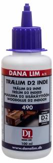 Dana Trælim D2 490 100ml Trælim D2 Inde 490 er en hurtig tørrende og stærk allround PVAc-lim til de fleste indendørs trælimninger.