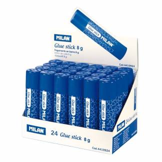 MILAN Limstift 8 gram 24stk Display Lille multifunktionel limstift, 8 g. Indeholder ingen opløsningsmidler og er ideel til brug i skoler og daginstitutioner. Leveres i display med 24 limstifte.