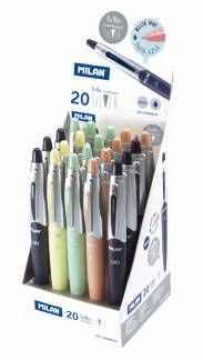 MILAN Silver Kuglepen Blå 20 stk Display 20 kuglepen med blåt blæk fra Milan Silver-serien. Fås i fire farver.