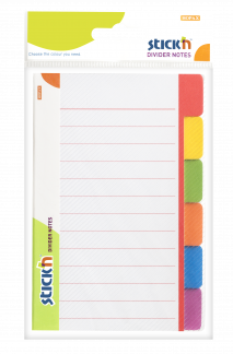 Notepad med Skilleark 148x98 6 Faner Linjeret Hvid Linjeret notesblok med 6 faner er et praktisk redskab til at opdele, indeksere og henvise til information på en overskuelig og struktureret måde. Mål: 148x98mm.