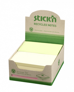 Notesblok 100 % Genbrugt 76x127mm 100 Blad 12 Pakke Assorteret Sticky notesblokke fremstillet af 100 % genbrugspapir. 80 % er “post-consumer recycled” (PCR) og 20 % genbrugspapir fra papirproducenten.