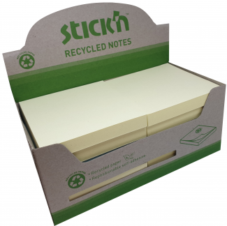 Notesblok 100% Genbrugt 76x76mm 100 Blad 12 Pakke Assorteret Miljøvenlige huskesedler fremstillet af 100 % genbrugspapir. 80 % er “post-consumer recycled” (PCR) og 20 % genbrugspapir fra papirproducenten