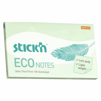 Notesblok ECO 76x127 100 Blad Grøn Selvklæbende Sticky Notes, der klæber overalt igen og igen uden at beskadige underlaget.