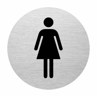 Dørskilt Dame Dørskilt i aluminium med dame illustration. 75mm i diameter og selvklæb på bagsiden..