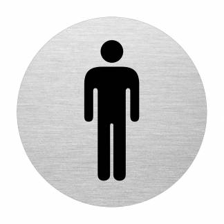 Dørskilt Herre Dørskilt i aluminium med herre illustration. 75mm i diameter og selvklæb på bagsiden.