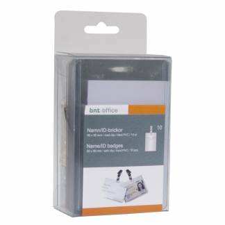 Navneskilt Clip/Strop D-Kort 60x90mm Hård 10 Pakke Bred Åbn. Kongresmærker 60x90mm stående format med vridbar klemme på strop og indstik for tydelig og sikker indentifikation.