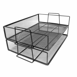 Brevbakkesæt 2 Rum Sort MESH brevbakkesæt med 2 bakker, sort. MESH serien er skrivebordstilbehør i flettet metaltråd.