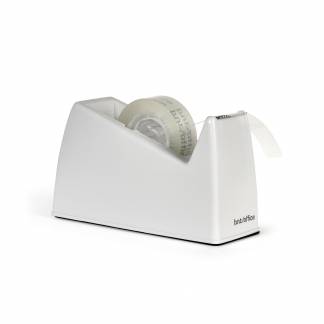 Tapedispenser 33 Meter Hvid Tapedispenser i bordmodel som passer tape op til 33 meter, solid konstruktion i plast og metal, der giver den nødvendige vægt til at holde dispenseren på plads.. .