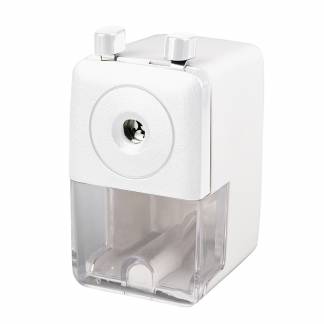 Blyantspidser Bord Hvid Klassisk manuel blyantspidser til bordmontering med opsamlingsbeholder.