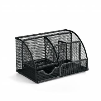 Skrivebordsorganizer Sort Ny sort skrivebordsorganizer i vores Mesh-serie med flere rum til kuglepenne, noter og notesbog - en praktisk og stilfuld løsning til et velorganiseret skrivebord.