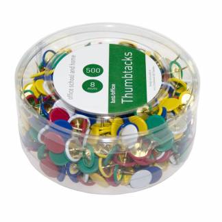 Flade Tegnestifter 500 Stykk Assorterade Farver 500 tegnestifter i assorterede farver til opslagstavler og lignende.