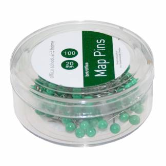 Kortnåle 100stk, grøn 100 gröna kartnålar med runda huvuden.