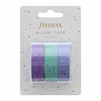 Filofax Washi Tape Sæt Expressions Dekorer og hav det sjovt med dette sæt med tre washi-tape fra vores Expressions-kollektion i smukke lilla, aqua- og lyseblå farver.