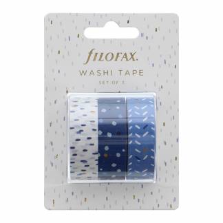 Filofax Washi Tape Sæt Indigo Pynt og hav det sjovt med dette sæt med tre washi tape i smukke blå, hvide og beige toner fra vores Indigo Collection.