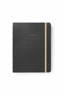 Filofax Notebook Moonlight A5 Linjeret Sort A5 Moonlight Refillable Notebook inkluderer kraftigt fyldepen-venligt papir og har smukke guldaccenter.