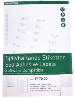 Kopi & Laseretiket Rund Diameter 51mm 100 Pakke Laser &amp; Copy-etiketter i rundt format / 15 etiketter pr. ark, diameter 51mm.