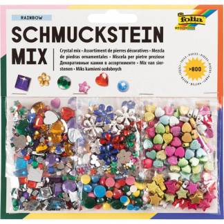 Pyntesten Mix 800 stk Flerfarved Rainbow Sæt med over 800 forskellige pyntekrystaller i forskellige former og farver. Perfekt til at dekorere lykønskningskort, invitationer, hobbyarbejde, scrapbøger osv.