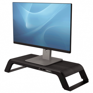 Fellowes Monitorfod Hana LT™ Sort Fellowes Hana™ monitorstand hjælper med at forebygge overanstrengelse af nakken ved at hæve skærmen til en behagelig synshøjde med 3 justerbare indstillinger.