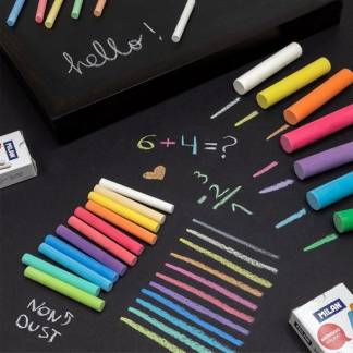 MILAN Støvfri Tavlekridt Hvide 100 Pak 100 hvide støvfri tavlekridt som er både behagelige at skrive med og nemme let at viske ud.