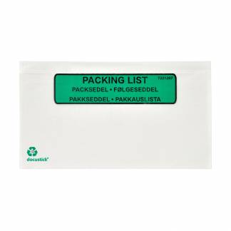 F&oslash;lgeseddellomme Papir C65 med Tryk 1000 Pakke Packsedelskuvert C65 med tryk, 100% papper. M&aring;l: 230x111mm.