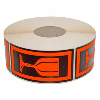 Advarselsetiketter Glas Symbol Fluorescerende selvklæbende etiket med sort print. Format 100x50mm, 1000 etiketter pr. rulle